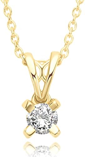 Real Diamond Pendant Necklace for Women - Genuine 14K Yellow Gold Diamond Necklace Made With Natural Round Brilliant Cut Diamonds - Solitaire Pendant Necklaces Presented in a Deluxe Necklace Gift Box