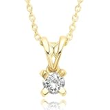 Real Diamond Pendant Necklace for Women - Genuine 14K Yellow Gold Diamond Necklace Made With Natural