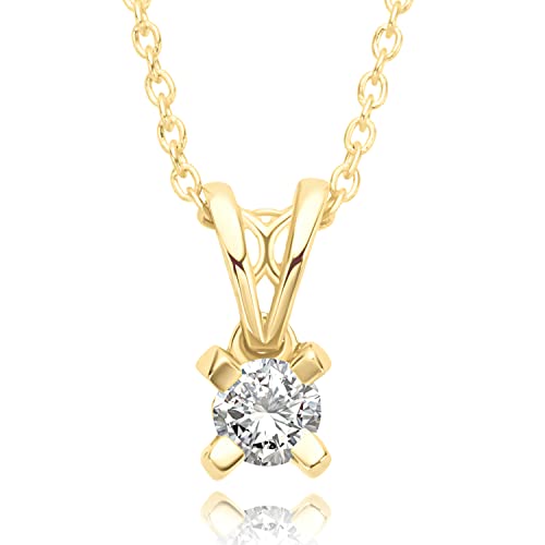 Real Diamond Pendant Necklace For Women - Genuine 14K Yellow Gold Diamond Necklace Made With Natural Round Brilliant Cut Diamonds - Solitaire Pendant Necklaces Presented In A Deluxe Necklace Gift Box #TOP29