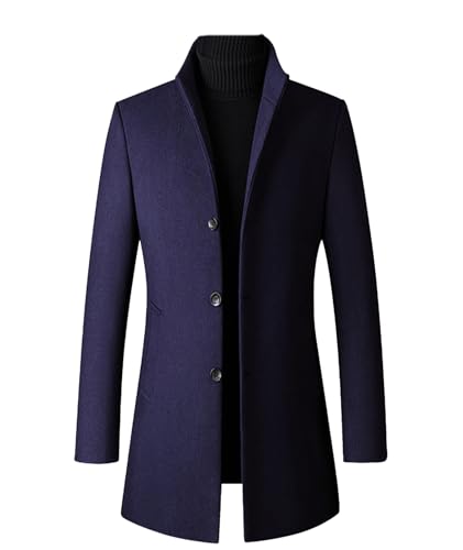 Image of SOMTHRON Men's Trench Coat Wool Blend Slim Fit Top Coat Single Breasted Business Overcoat