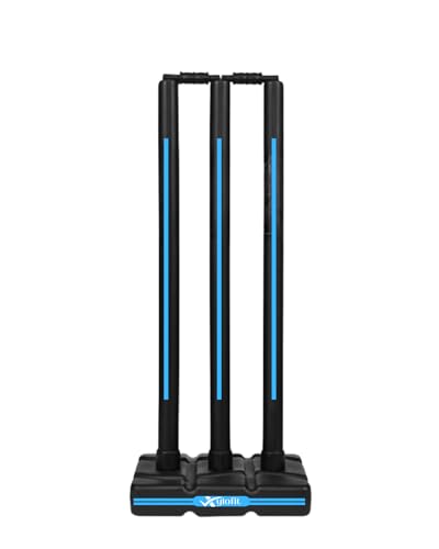 Image of Premium Hard Plastic Bat | Cricket Bat for Men, Women & Children | Lightweight | Full Size | Premium Cricket Wicket Set l 3 Stumps+2 Bails+1 Stand Set | Black