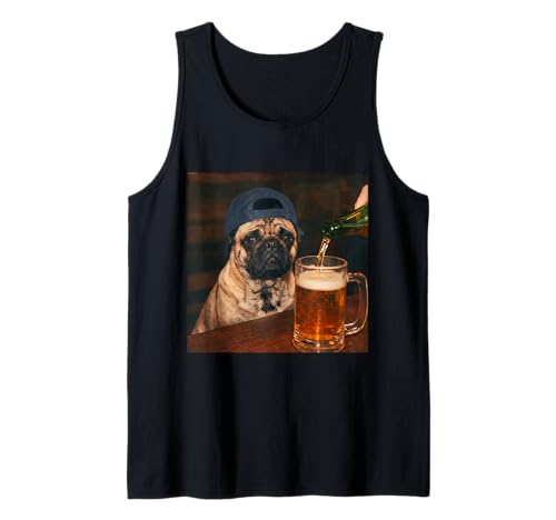 Pug Drinking Beer Shirt Funny Fathers Day Dog Meme Tank Top