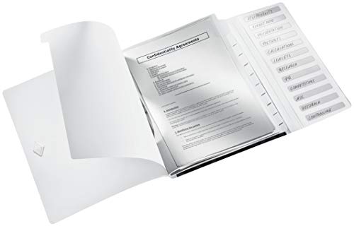 Leitz A4 Ordnungsmappe für bis zu 200 Blatt, 12 Fächer mit Taben zur Ordnung des Inhalts, Gummibandverschluss, Schwarz, WOW, 46340095