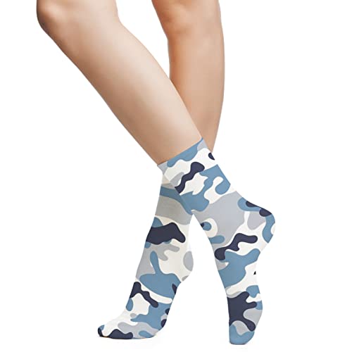 Fubido Camouflage Funky Colorful Cushion Sport Socks,Soft Colors Pattern Camouflage Design,Athletic Cushioned Running Performance Crew Socks For Men/Women,Blue,12 Inch #TOP16