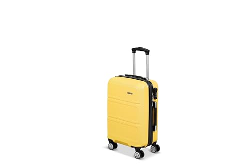 TRAVEL ONE Maleta tamaño cabina 55 cm rígido ABS con pliegue expandible, amarillo, CABINE, Maletín rígido de ABS con refuerzo extraíble