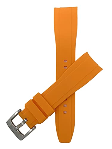 Bandini Silicone Watch Bands - Curved End - Embossed Rubber Replacement Watch Straps for Seiko, Omega and Rolex Watches with Round Cases - Waterproof - Stainless Steel Buckle - (Orange, 22mm)
