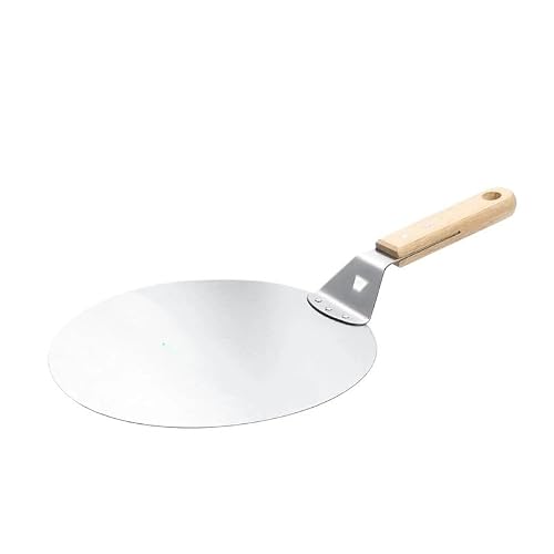 WANGSHAOWEI Pizza ​Paddle With Oak Wooden Handle Pizza Shovel Pastry Tools Accessories Peel Round Stainless Steel Non-stick Paddle Spatula(Small)