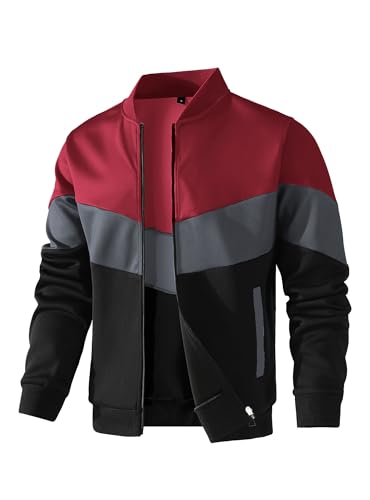 Image of Men's Lightweight Varsity Jacket Casual Bomber Jacket Stylish Color Block Coat
