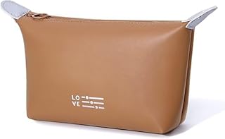 شنطة مكياج صغيرة للنساء مقاومة للماء مع سوستة، شنطة تنظيم مكياج محمولة (لون بني)