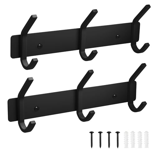 Image of VAEHOLD 2PACK Coat Hooks Wall Hook for Hanging Clothes Robes Towels Hats Heavy Duty Coat Hanger Coat Rack Wall Mount with 3 Hooks - Black