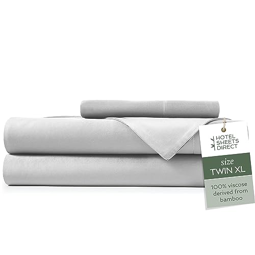 Image of Hotel Sheets Direct 3 Piece Bed Sheet Set Twin XL Size, 100% Viscose Derived from Bamboo Sheets Set with 1 Pillowcase, Cooling & Breathable Luxury Bedding, Moisture-Wicking & Silky Soft Texture, Gray