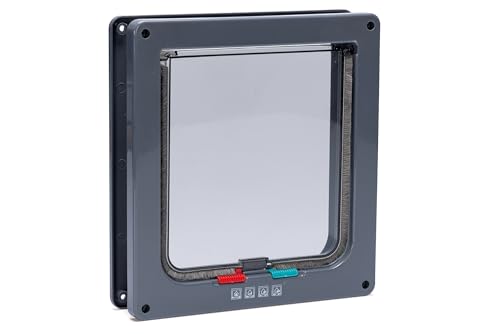 Karlie Katzentür, geräuscharme Katzenklappe, 4 Wege Freilauftür für große Katzen B: 23.5 cm H: 25.2 cm anthrazit