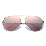 DUMOK Aviator Sunglasses Unisex Flat Lens Mirrored Metal Classic Shades DSR003 With Gold Frame/Pink Lens