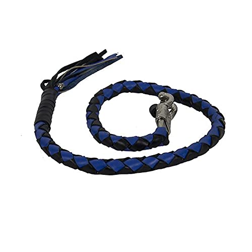 Dream Apparel 42â€ Leather Motorcycle Get Back Whip for Handlebar Fringed Biker Whip, Black & Blue