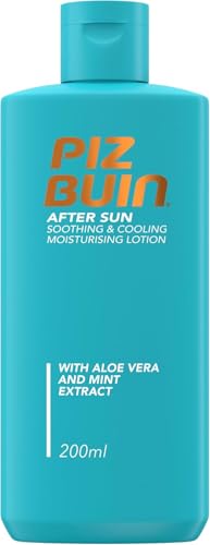 Piz Buin After Sun Soothing and Cooling Moisturising Lotion (200ml) Nourishing Cream with Aloe Vera Extract to Soothe and Calm Aftersun with Non-Greasy Formula Immediate and Lasting Cooling Effect