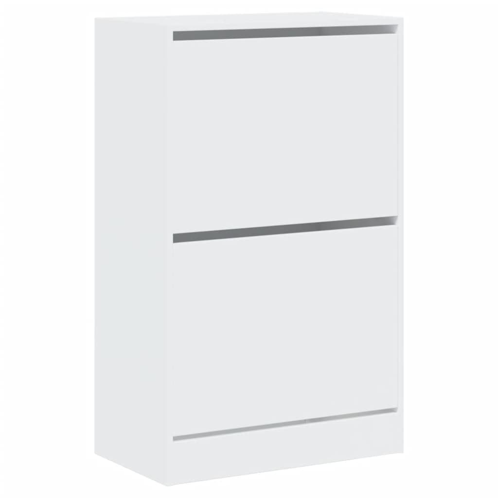 Armoire à Chaussures Blanche 60x34x96,5 cm Bois Composite 2 Tiroirs