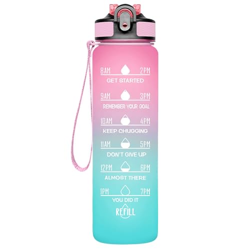 Borraccia sportiva in stile smerigliato, 907,2 g, senza BPA, con indicatore del tempo, a prova di perdite, per palestra, fitness, escursionismo, bicicletta, campeggio (G)