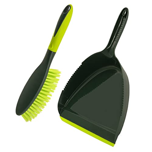 Pine-Sol Mini Dustpan And Brush Set | Nesting Snap-On Design | Portable, Compact Dust Pan And Hand Broom For Cleaning With Rubber Grip Edge, Green #TOP5