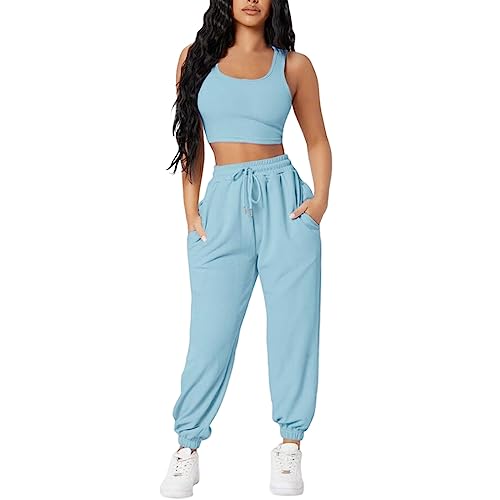 KBOPLEMQ Tuta sportiva da donna, 2 pezzi, da yoga, da donna, senza cuciture, per yoga, a vita alta, set da allenamento, da donna, per jogging, pilates, Zumba, Blu, S