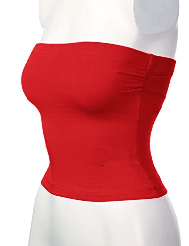 Image of Women's Shapewear Tube Tops Strapless Ruched Built-in Shelf Bra Casual