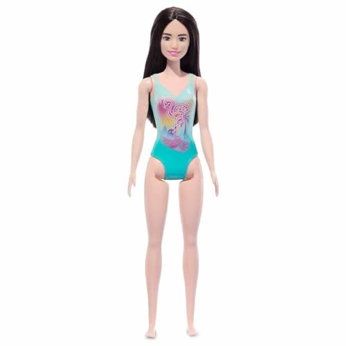 Muñeca Barbie de Playa con Traje Azul y Cabello Negro miniatura 1