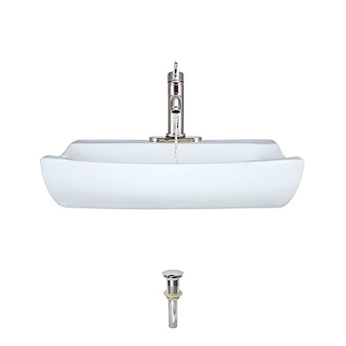 Best Cyber Deals 🔥 MR Direct V2302-W-753-C White Porcelain Vessel Sink Faucet and Pop-Up Drain in Chrome, 753