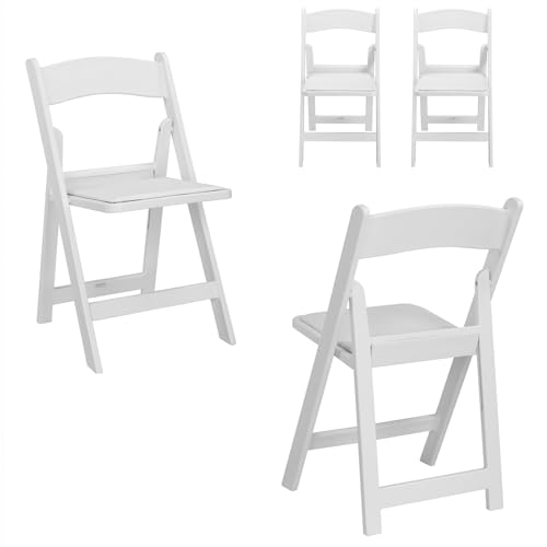 UDeuxff Resin Stackable Folding Chair, Resin Chair with Padded Seat, Comfortable Event Chair Indoor Outdoor for Home Event Party Picnic School Wedding (4, White)