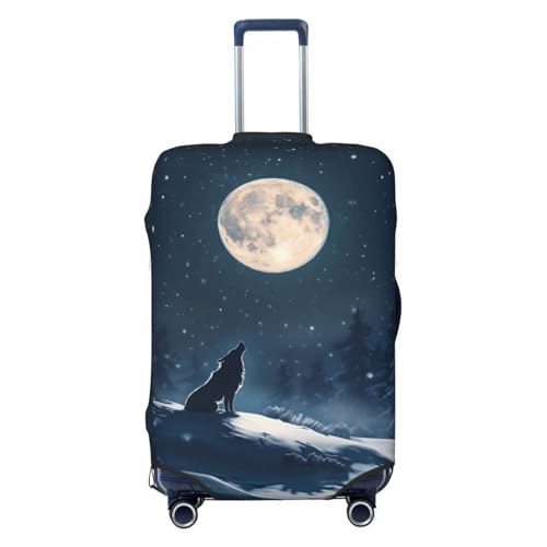Wolf Howling Full Moon Travel Luggage Covers - Elasticity Suitcase Covers Protector for Luggage 18-32 Inch