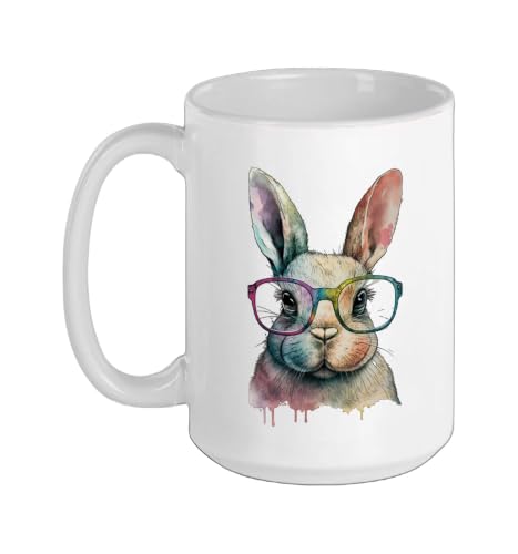 Bunny Glasses Tie Dye Spectacles Easter Kids Girls Women Ceramic Mug, White, 15oz