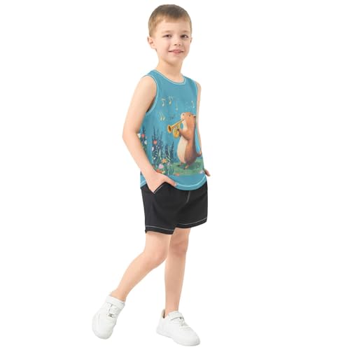 Capy Flowers Melody Teal Boys Tank Tops Quik Dry Toddler Tank Top Undershirts T-Shirts for Kids,3T4