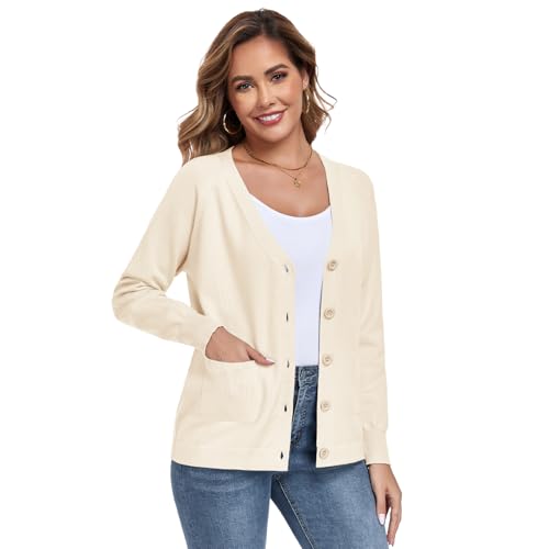 TownCat Cardigan Sweaters for Women, 2025 Fall Fashion Knit Oversized Sweaters Cardigans with Pocket Button Long Sleeve (Apricot, XXL)