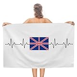 Glohox United Kingdom Flag Heartbeat Beach Towel Blanket United Kingdom Beach Towel Sandproof Bath Necessities Soft & Absorbant Travel Essentials Accessories 51x31inch