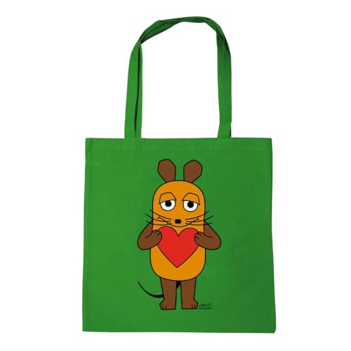 Logoshirt Sendung mit der Maus I Maus I Herz I Baumwolltasche I grün I Lizenziertes Originaldesign