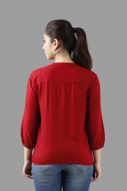 Image of Women's 3 /4 Sleeves Mandarin Neck Solid Rayon Casual Tops for Ladies