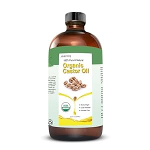 USDA Certified Organic Castor Oil 500 ML/16.9 OZ Glass Bottle 100% Pure Cold Pressed Hexane Free for Moisturize Skin, Hair Eyebrows Growth & Digestion