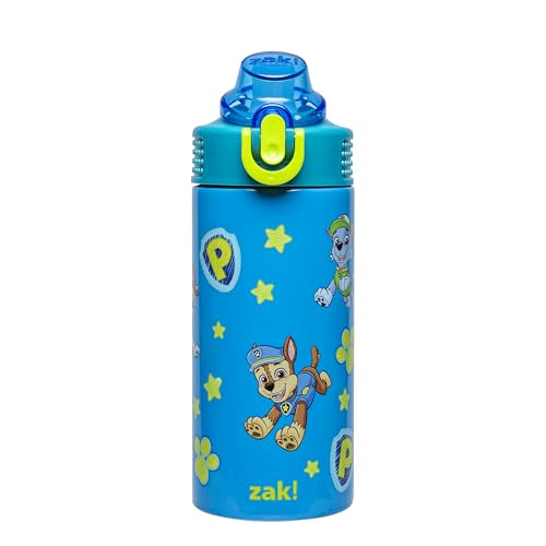 Zak Designs PAW Patrol Sage Kids Water Bottle For School or Travel 14oz Stainless Steel Water Bottle With Straw Handle and Leak-Proof Spout Cover (Chase Marshall Skye Rubble Rocky Zuma)