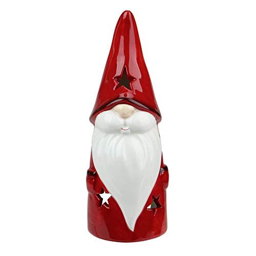 8.25 Red Ceramic Christmas Star Gnome Tealight Candle Holder