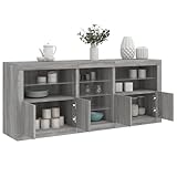 Fangmaliuyun Sideboard mit RGB LED Beleuchtung Grau Sonoma 181,5 x 37 x 67 cm, Holz & Glas, Stauraumkommoden für Wohnzimmer Flur Büro Küchenbuffet modern