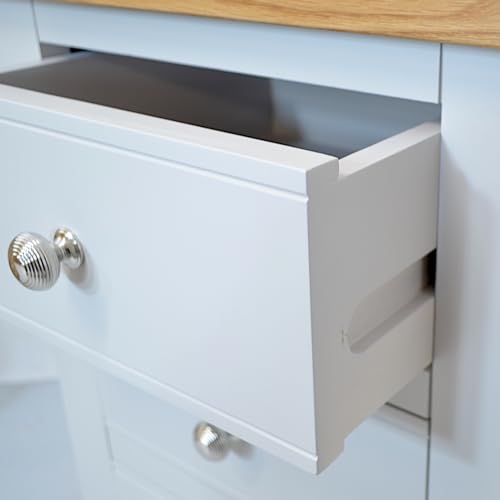 Cómoda de 5 cajones de madera pintada con estructura gris delgada lista para usar en casa 7