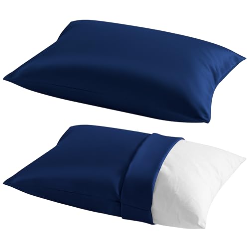 Image of NTBAY 2 Pack Pillows with Egyptian Cotton Pillowcases, Soft Cotton Down Alternative 13x18 Envelope Pillows for Sleeping in Crib Bed - Machine Washable - Breathable Travel Pillow, Navy Blue