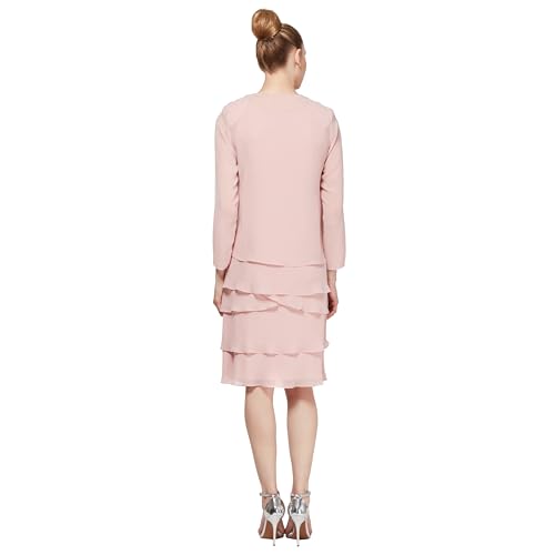 Image of S.L. Fashions Women's Mother of The Bride Tiered Jacket Dress with Shoulder Embellishment