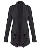 Soul Flower Women’s Organic Cotton Cardigan Sweater, Ladies Drape Open Front Long Sleeve Irregular Hem Top (Large/X-Large, Black)