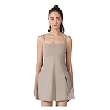Vestido Tenis Mujer Vestido de tenis for mujer, traje deportivo sin mangas, ajustado, for correr al aire libre, Fitness, faldas cortas, chándales de Golf y bádminton, faldas acolchadas for Yoga(Khaki,