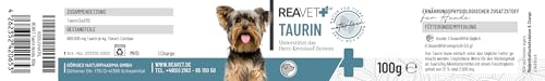 ReaVET Taurin für Hunde 100g – Unterstützung des Herz-Kreislauf-Systems, Taurin Pulver 100% rein, Aminosäuren unterstützen Abwehrkräfte & Zellstoffwechsel