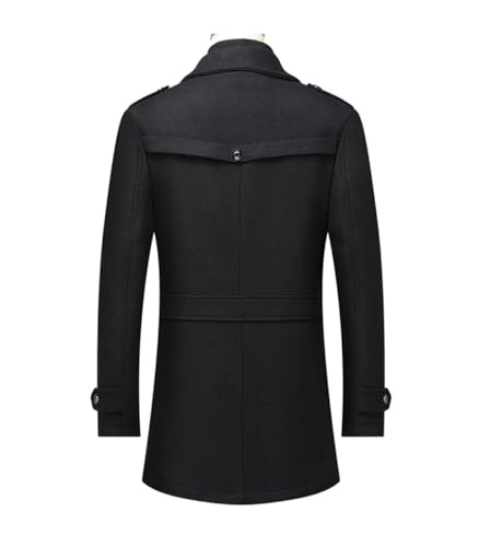 Image of FTIMILD Mens Wool Blend Coat with Detachable Collar Two Collar Single Breasted Pea Coat Business Trench Coat