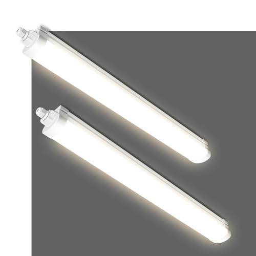 ALUSSO 2 Stück LED Feuchtraumleuchte 60CM, 20W 2400LM LED Röhre 4000K, IP65 Wasserfest Feuchtraumlampe Werkstatt Deckenleuchte für...