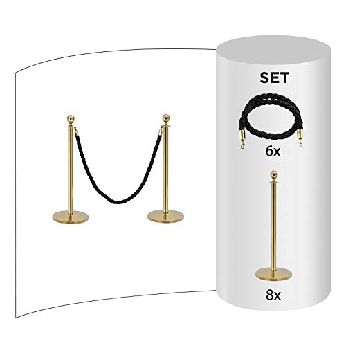 Flexibarrier Rope & Post Barrier Kit (8x Brass Barriers + 6x Black Ropes)