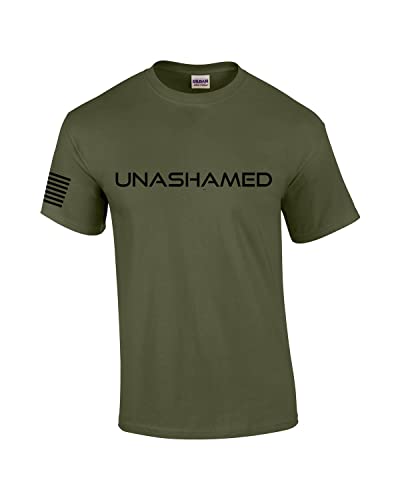 Unashamed Cross American Flag Mens Christian Short Sleeve T-Shirt Graphic Tee, Military, Large