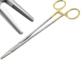 ARTMAN INSTRUMENTS Mayo Hegar Needle Holder 8' Tungsten Carbide Inserts, Gold Plated Needle Driver with Strong Lock, Serrated Jaws for Precise Suturing, Autoclavable (8 Inches)