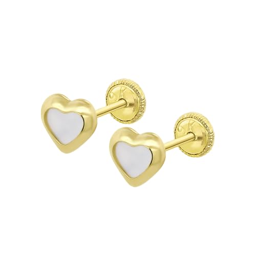 TIME ROAD Pendientes Bebé Niña de Oro 9K HIN00331/4 - Cierre Seguro de Rosca - Pendientes de Corazón 4 mm - Infantil 3, 6, 12 a 24 meses - Ideal como Regalo de Nacimiento, Bautizo o Cumpleaños